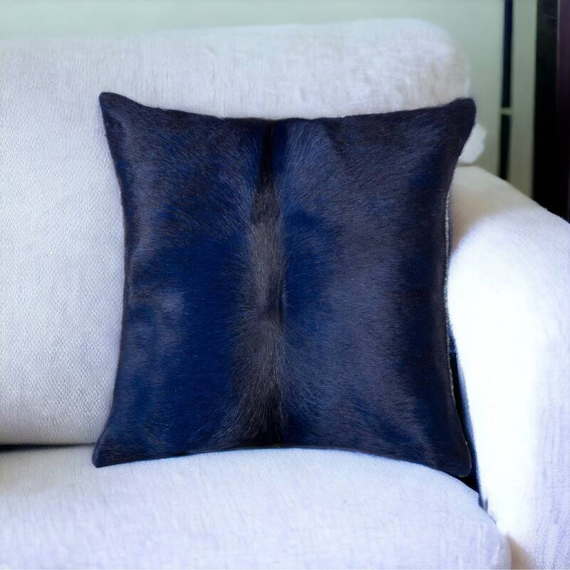 18" Navy Cowhide Throw Pillow - Cotton - Single - 18.00 in. x 18.00 in. x 5.00 in. - Pillow Sets - Navy Blue