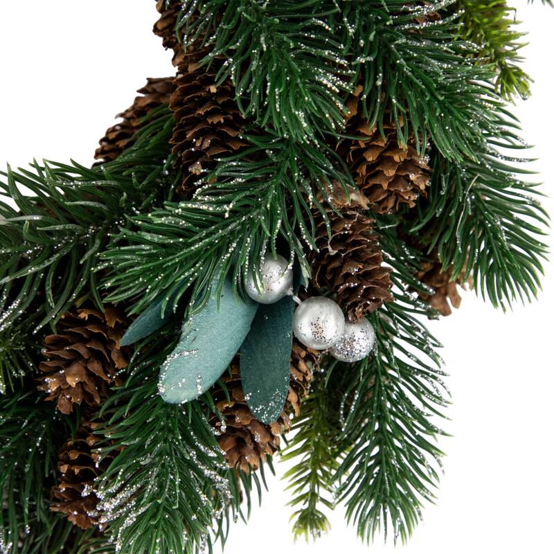 Green Pine, Pinecone Berries Artificial Christmas Wreath, 14", Unlit