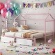 preview thumbnail 2 of 13, Pink Twin XL to King Metal House Bed with 2 Drawers