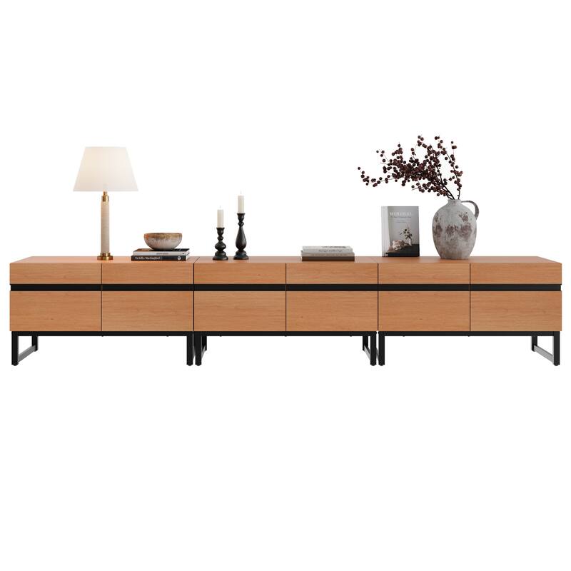 WAMPAT Modern TV Stand with Storage Cabinets, Wood Entertainment Center Media Console Table with Metal Legs for Living Room