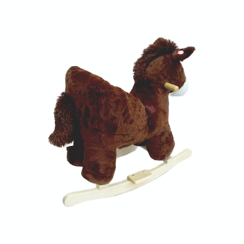 Kids Ride-On Rocking Horse Toy with Lullaby Song, Rocking Toy with Hand Puppets & Safety Belt
