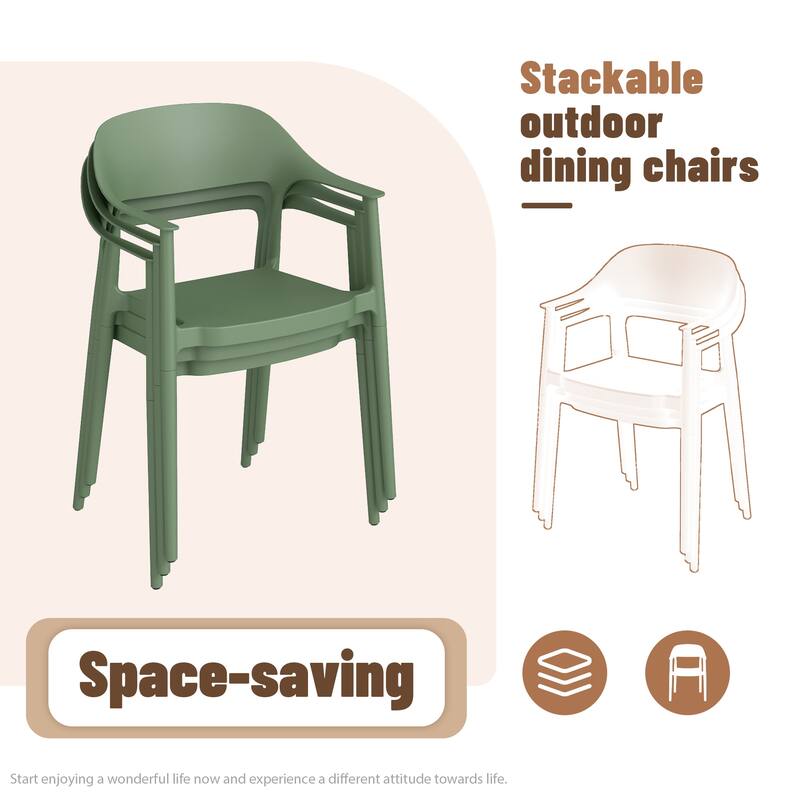Outdoor Dining Set 5-Piece Stackable Plastic Lightweight Curved Backrest Armchair and Extendable Dining Table
