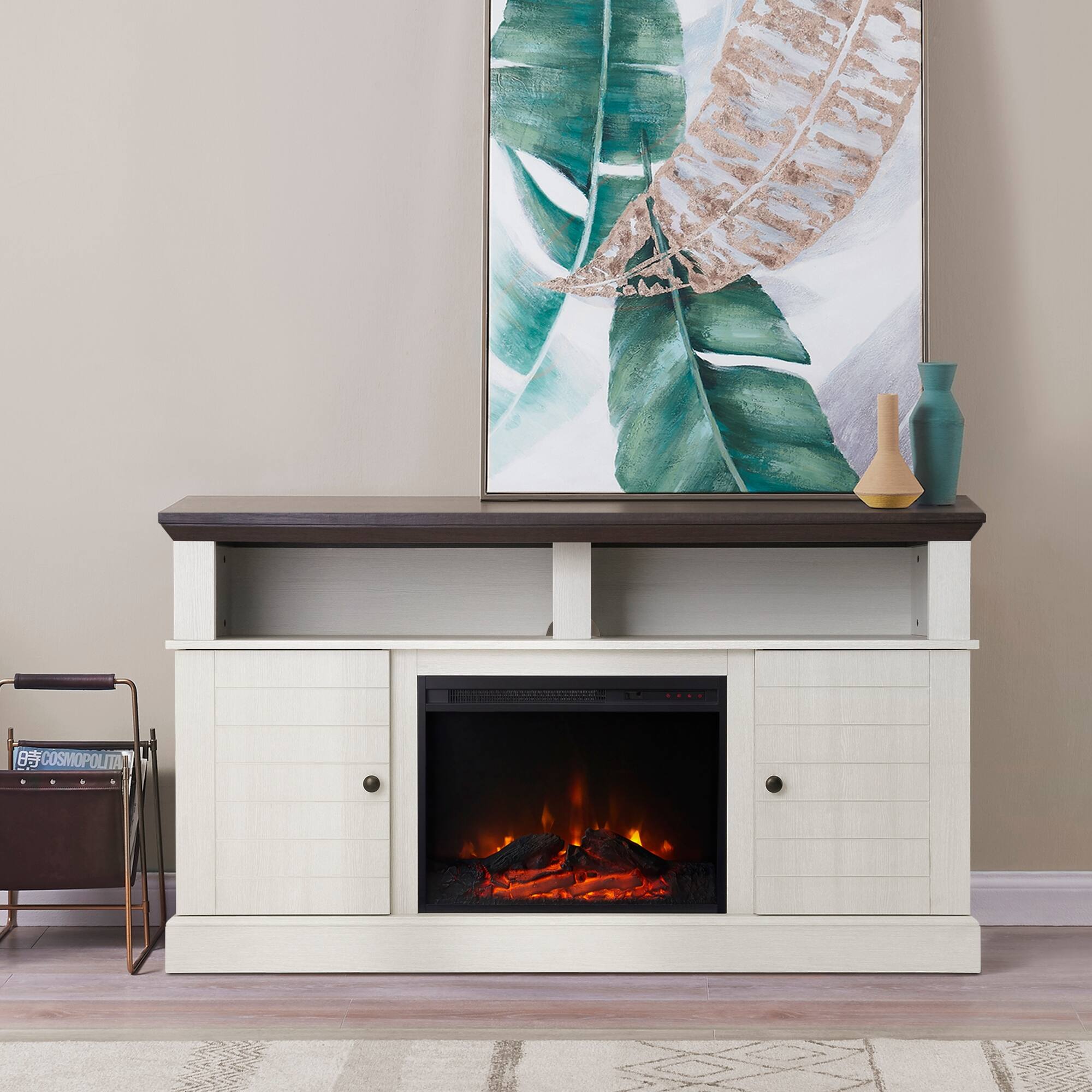 Teamson Home Fireplace TV Stand Console, Dark Oak/ White - On Sale - Bed  Bath u0026 Beyond - 33563060