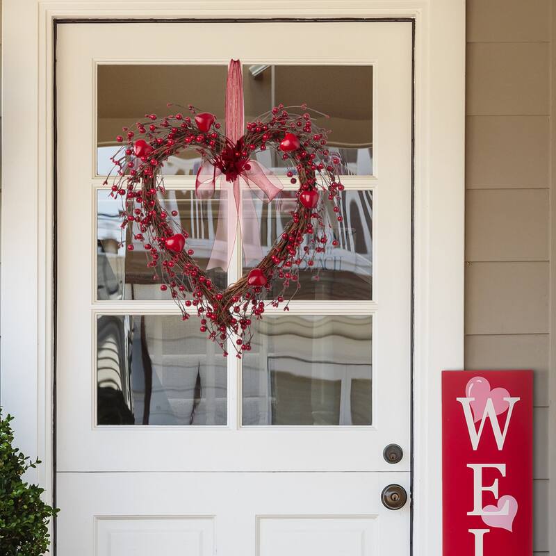 Glitzhome Valentine's Berry Heart or Round Wreath Hanging Decor
