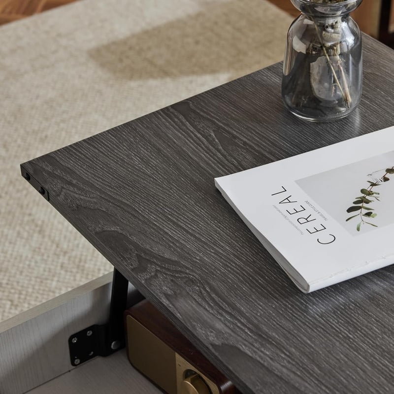 VINGLI Extensible Lift Artificial Board Black, Gray, and White Color-Blocking Coffee Table