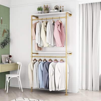 Gold Pipe Clothing Racks with 2 Tier Shelves