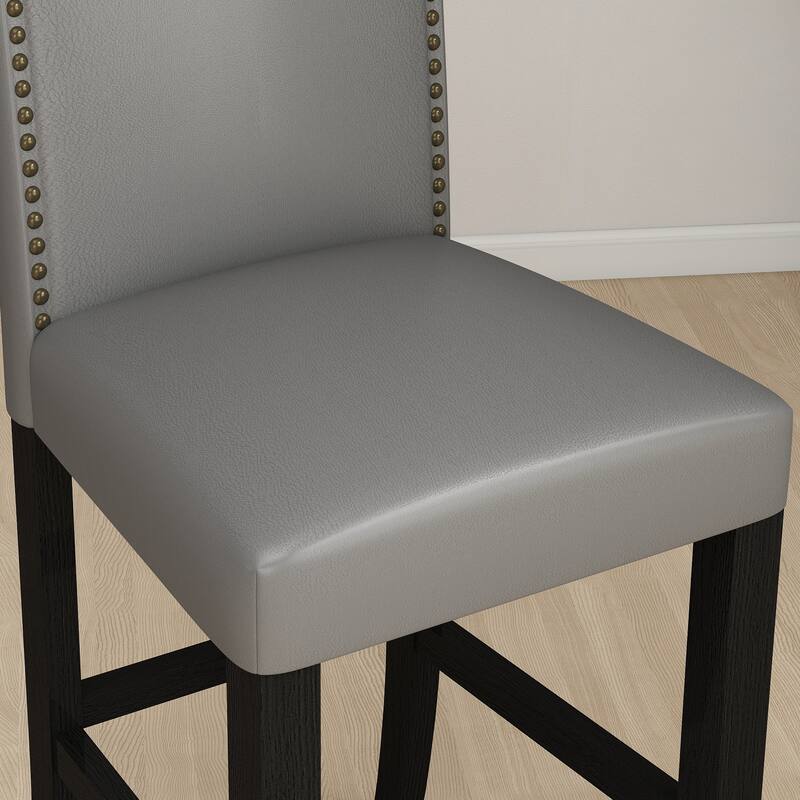 24 Inches Faux Leather Counter Height Bar Stools with Nailhead Trim