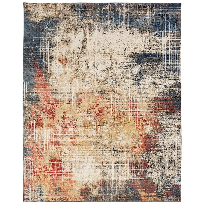 Porch & Den Hollis Distressed Sunset / Denim Abstract Area Rug