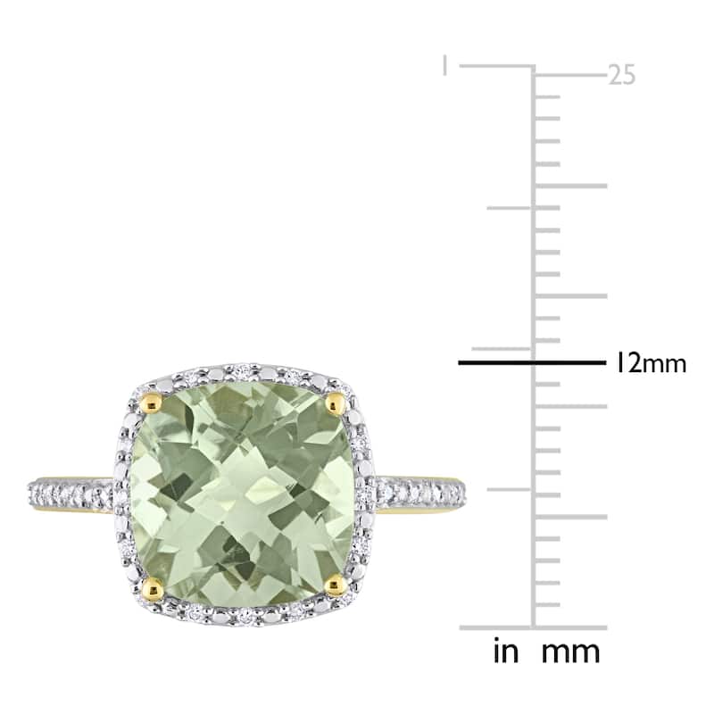 Miadora 4ct TGW Green Quartz 1/10ct TDW Diamond Ring 14k Yellow Gold