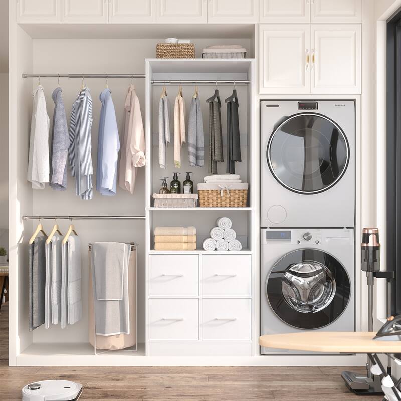 Rackcog 103'' Closet Organizer with 4 Cubes, Closet System with Fabric Drawers and 3 Hanging Rods