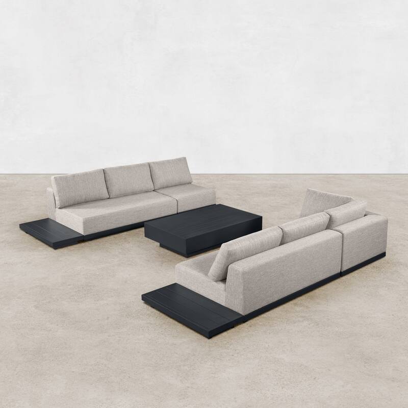 Oslo Aluminum Outdoor Upholstered Sectional Lounge Set- 7-Piece