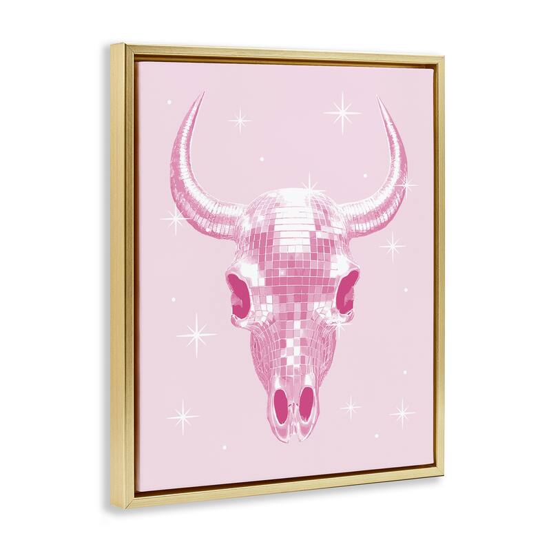 Stupell Pastel Disco Cattle Skull Framed Floater Canvas Wall Art Design By Lil' Rue