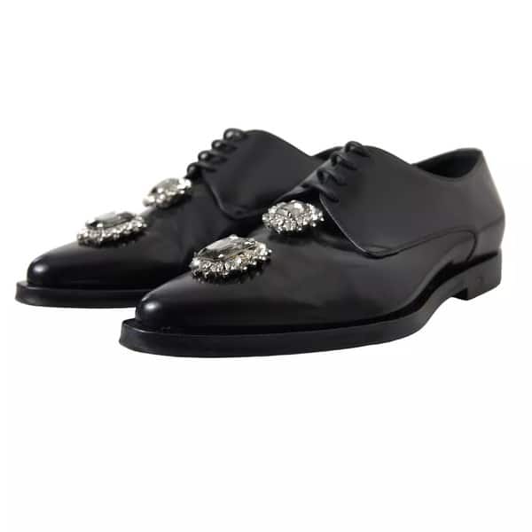 Dolce & Gabbana Black Leather Crystal Lace Up Formal Women display picture 2
