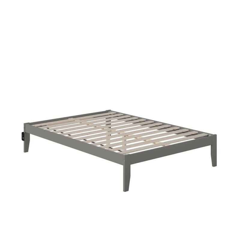 Full Bed with USB Charger - Solid Wood Frame, No Box Spring Needed, Grey Finish