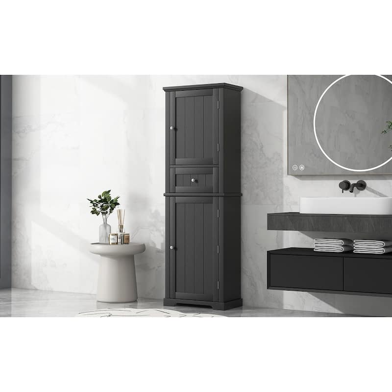 Tall Bathroom Storage Cabinet, Freestanding Storage Cabinet with Drawer and Adjustable Shelf, MDF Board with Painted Finish