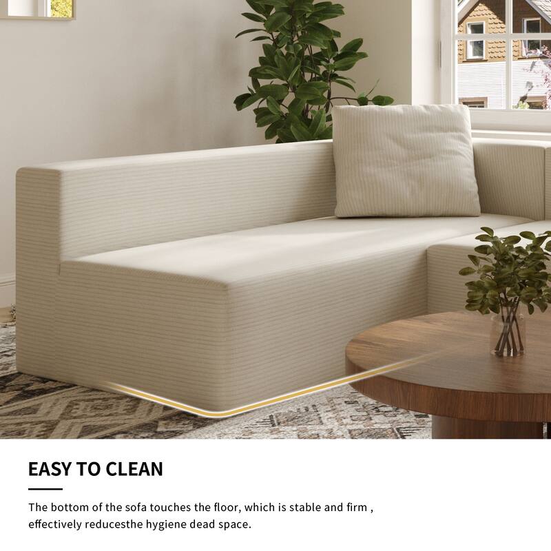 Corduroy Chaise Sectional Couch Convertible into Sleeper Sofa Bed, Deep Seating Modular Compression Sofa for Living Room