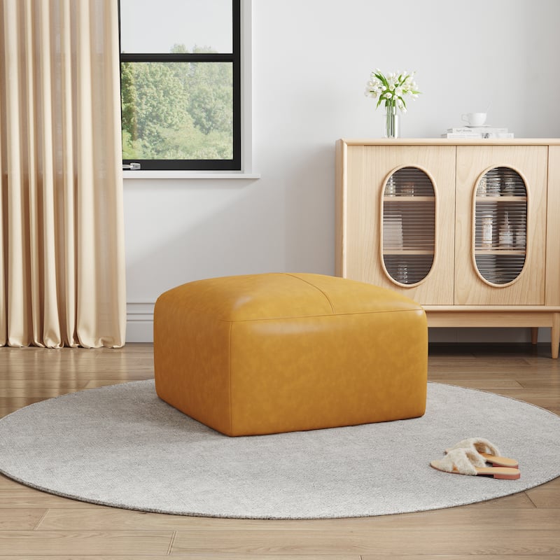 Upholstered Genuine Leather Ottoman for Living Room and Bedroom