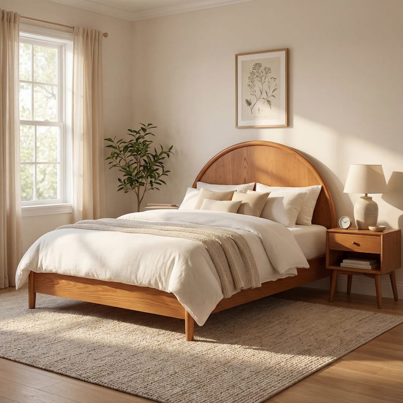 Christopher Knight Home - Modern Mid-Century Wooden Platform Bed with Arched Headboard - Light Brown - Full