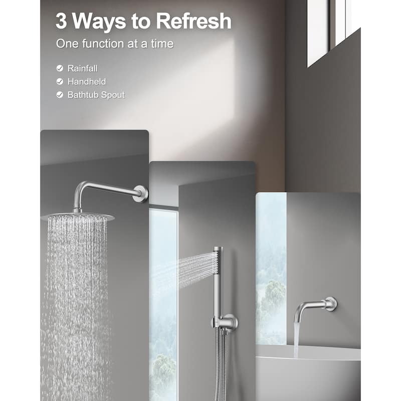 GRANDJOY 3-in-1 Shower Faucet System 10 Inch Rainfall Shower Head with Tub Spout Bathroom Shower Faucets