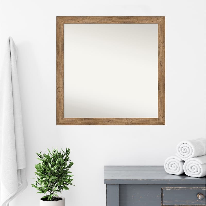 Non-Beveled Wood Bathroom Wall Mirror - Owl Brown Narrow Frame