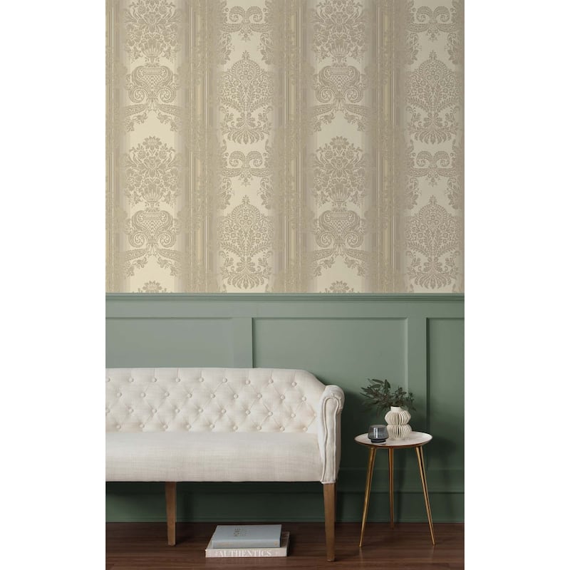 Seabrook Designs Pinnok Striped Damask Unpasted Wallpaper
