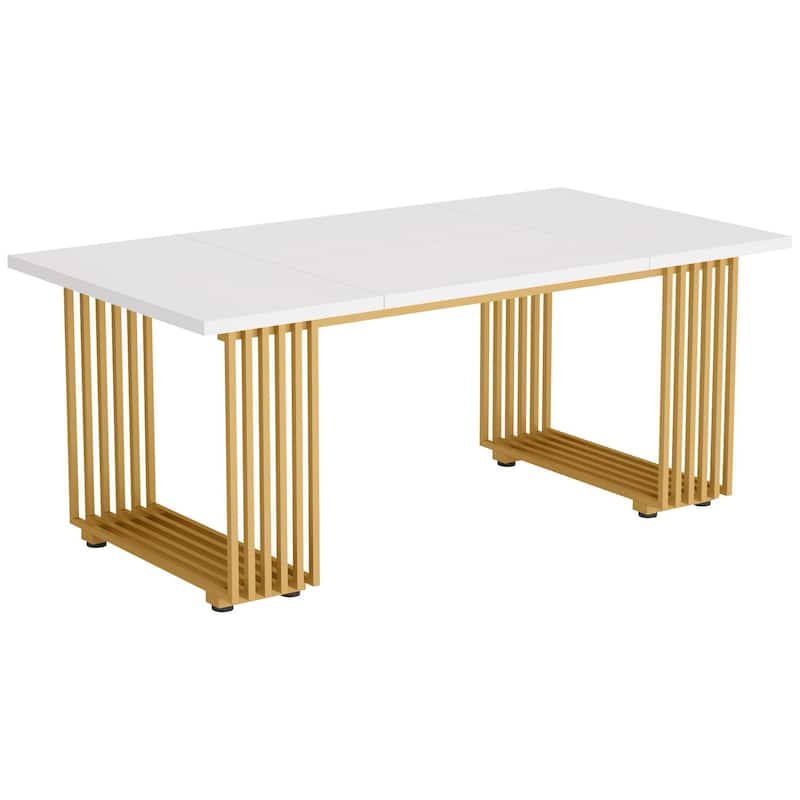 70.9"Modern Executive Desk, Large White Computer Desk with Gold Metal Legs, Wooden Office Desk for 6-8 People