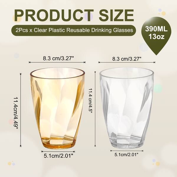 dimension image slide 2 of 18, Clear Reusable Drinking Glasses Diagonal Texture Plastic Cup
