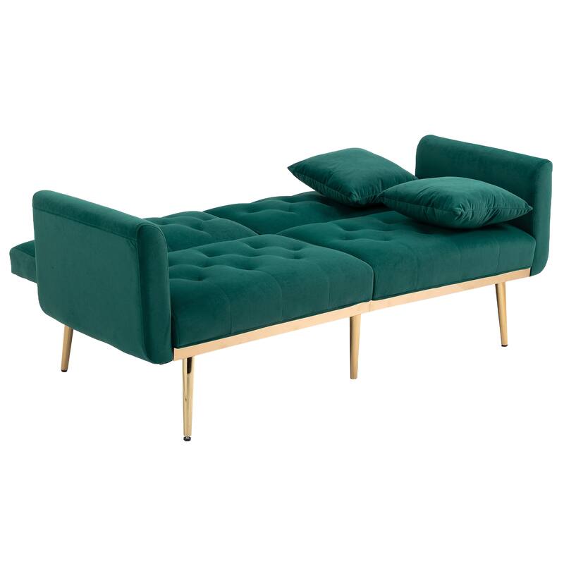 65.35" Velvet Futon Sofa Bed with Adjustable Backrest