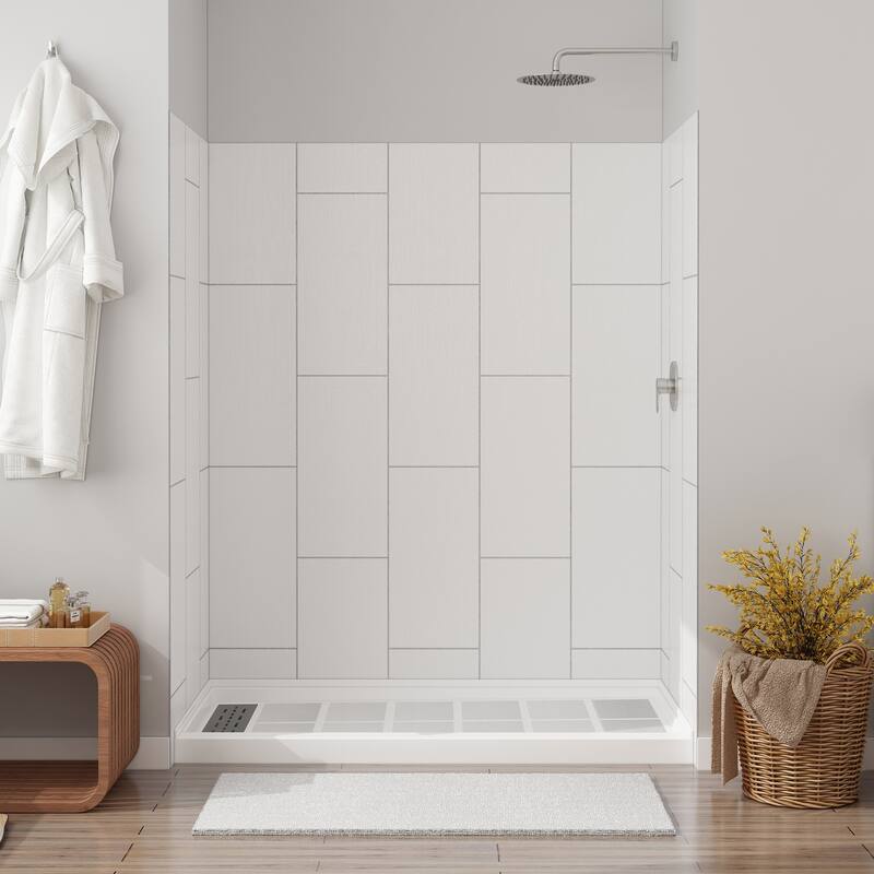 60 in. L x 36 in. W x 75 in. H Three-Piece Glue Up Alcove Shower Wall Surround in White - 60 x 75