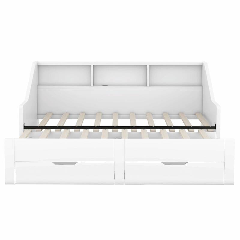 Twin to King Size Daybed Frame with Storage, Drawers, and Charging Design