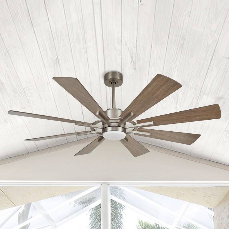 60-in Farmhouse Nickel 8-Blade Windmill Ceiling Fan with Light and Remote