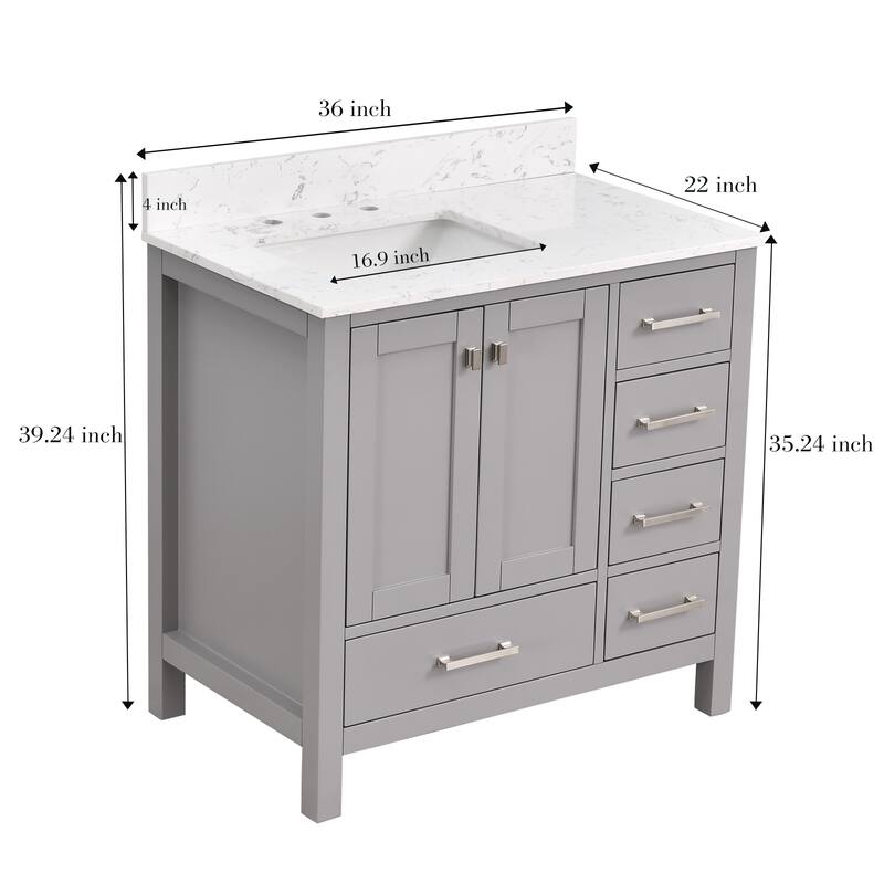 StarrySky 36 inch Undermount Left Sink Bathroom Vanity with Engineered Carrara Marble Top
