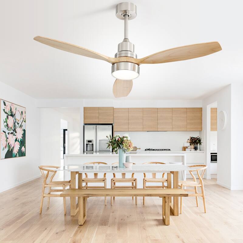 52" Wooden 6-Speed Noiceless Reversible DC Motor Ceiling Fan with Light and Remote - 52 Inch