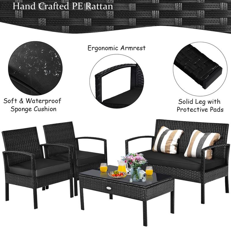 Gymax Set Of 4 Outdoor Patio Rattan Furniture Set Cushioned Sofa