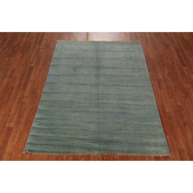 Light Green & Blue Modern Gabbeh Oriental Rug Handmade Wool Carpet - 4'8" x 6'4"