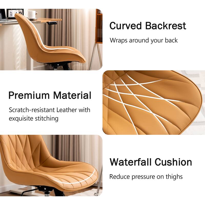 Armless Swivel Office Chair, Faux Leather Task Chairs with Wheels