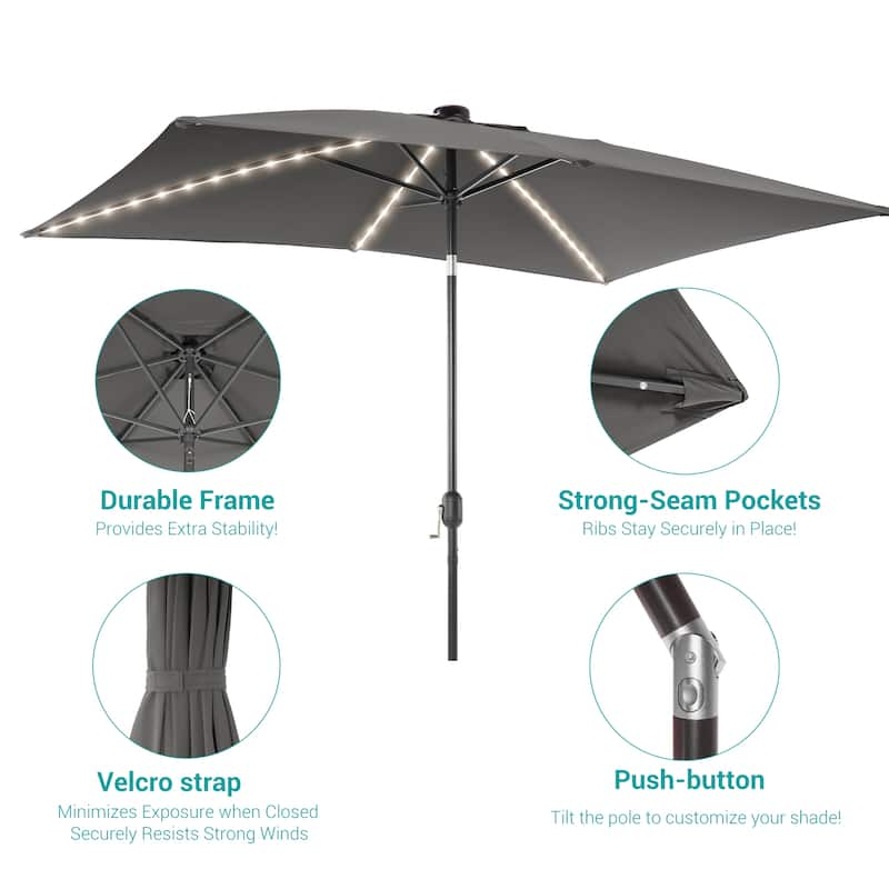 BONOSUKI 6x9FT LED Patio Market Umbrellas Table Umbrella w/Tilt Button