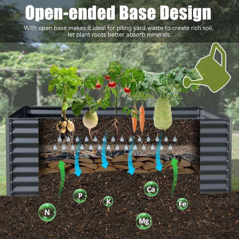 Modern Garden Bed Large Metal Planter with Open Ended Base Support Rods, for Gardening Vegetables Fruits Flowers - 8' x 10'
