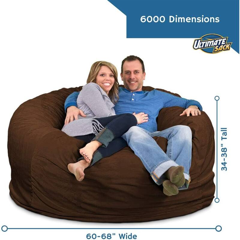 Ultimate Sack 6' Bean Bag Chair and Footstool, Oversized Lounger, Burgundy Suede