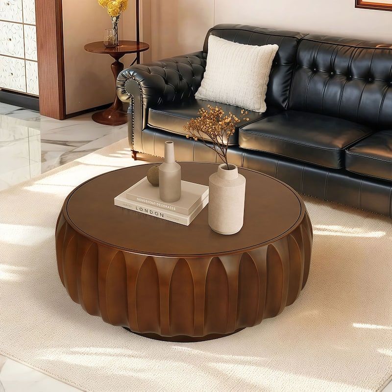 31.5" Solid Wood Coffee Table with 3D Frame & Veneer Top