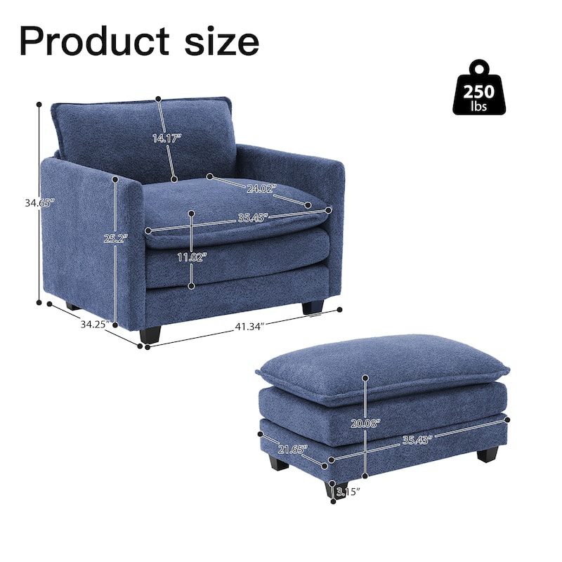 CLICKBIN Chenille Fabric Stragiht Arm L-Shaped Modular Sectional Sofa Couch with Ottoman for Living Room