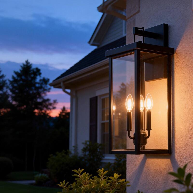 3-light Metal Outdoor Wall Sconce Candle Bulb Lantern