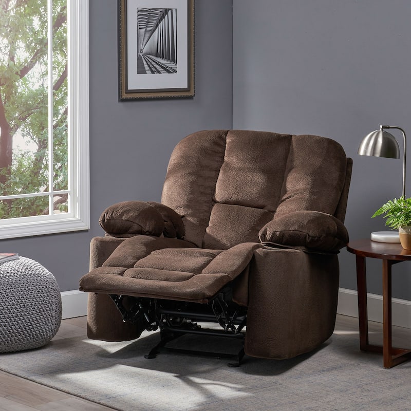 Roomfitters Luxurious Manual Recliner Chair in Chocolate with Skin-Friendly Fabric and Dual Cup Holders