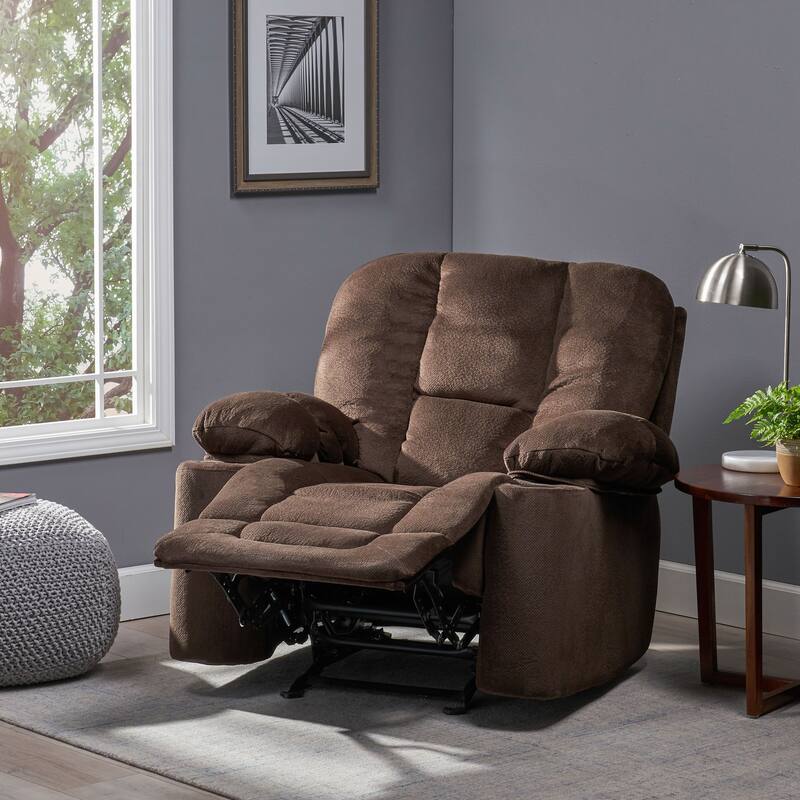 Stylish Manual Recliner with Soft Fabric Upholstery, Plush Padding, and Dual Cup Holders