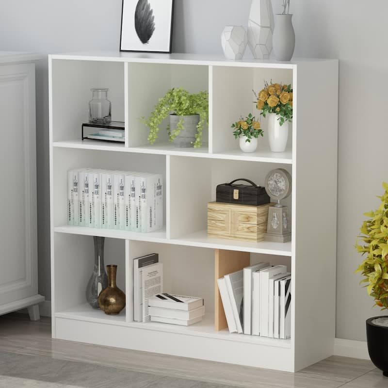 Timechee 8-Cube Modern 3-Tier Display Bookcase Organizer, White - 39.4"W x 9.4"D x 40.9"H
