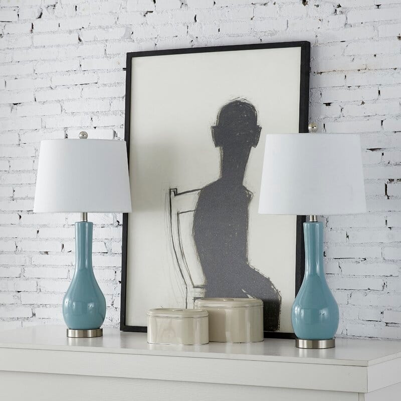 28.5" Ceramic Table Lamp Set with USB (Set of 2) - Blue