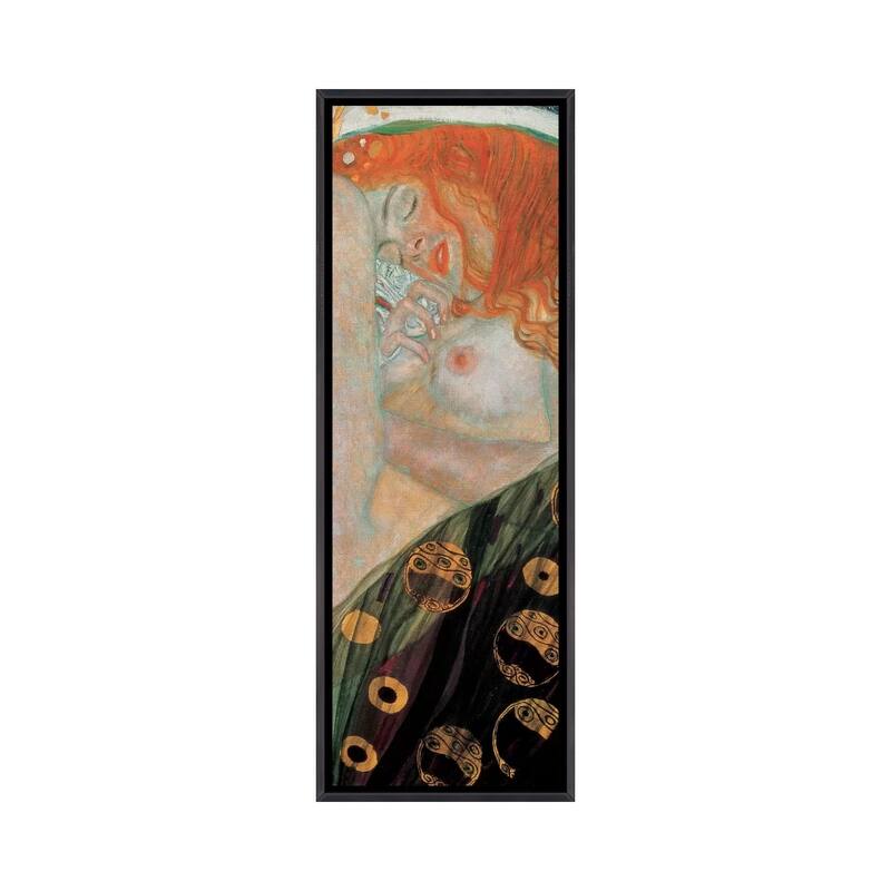 iCanvas "Danae, Vertical" by Gustav Klimt Framed - 48x16 - Ebony