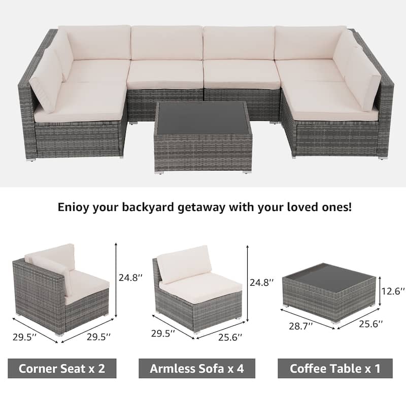 Wicker/ Steel 7-piece Outdoor Cushioned Sectional Sofa Set