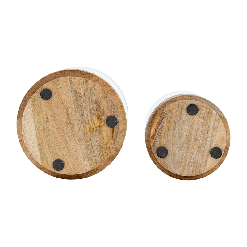 Glass and Wood Candle Stands for Pillar Candles - Set of 2, 9" & 11" Natural