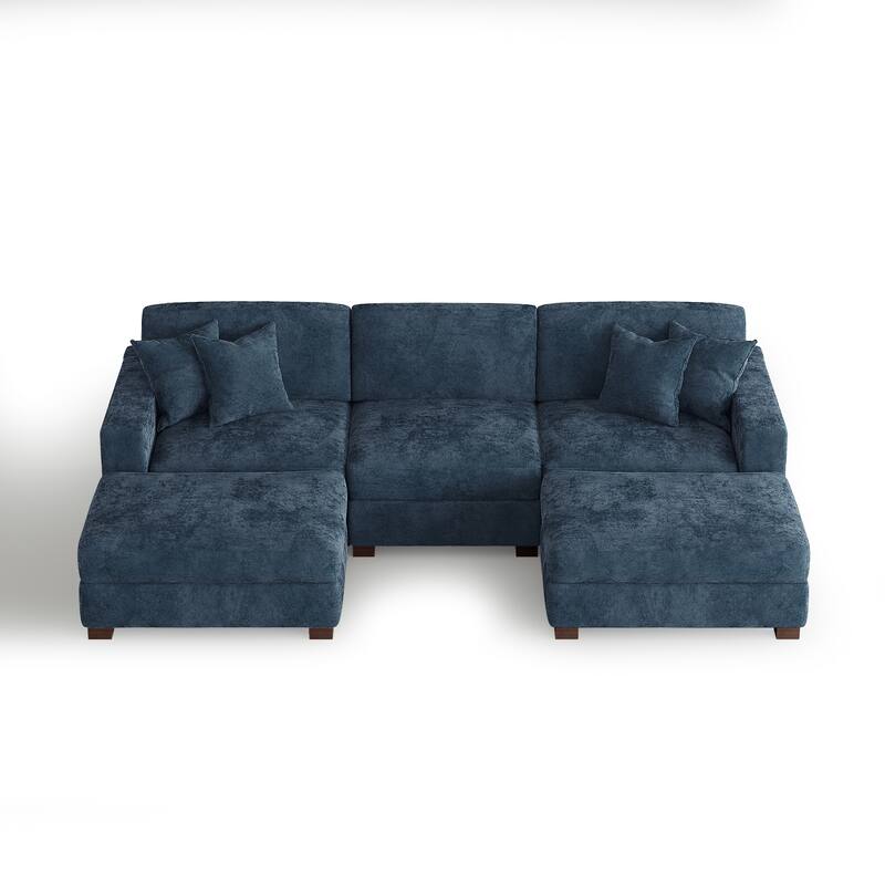 Oversized Chenille Modular Sectional Sofa Conversation Set with 2 Ottomans